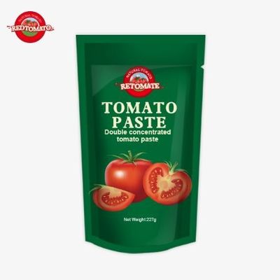 معجون طماطم ISO كيس 227g معجون طماطم مركز مزدوج مع نقاء يتراوح من 30٪ إلى 100٪