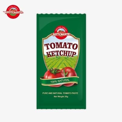 كيتشاب الطماطم OEM كيس صغير 30 غرام طعم حلو وحامض نكهة طبيعية نقية معايير ISO HACCP BRC FDAl
