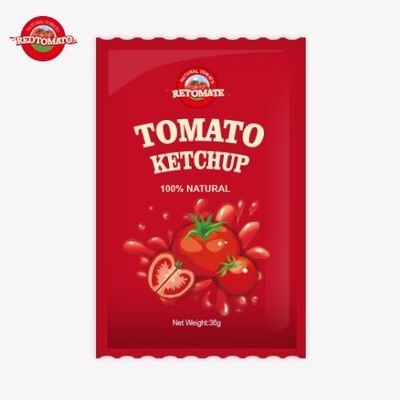 كيس كيتشاب طماطم من نوع أولي من 36 غرام مع نكهة طبيعية نقية يلبي معايير ISO HACCP BRC و FDA