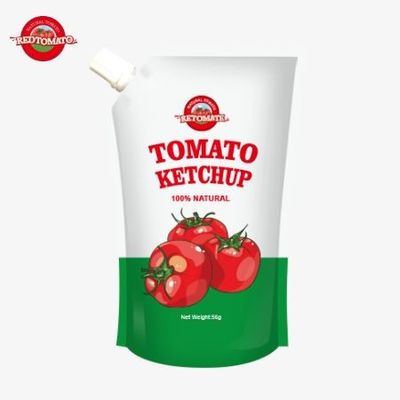 القياس ISO 56g أكياس الكاتشب النقي ذات النكهة الطبيعية ، بما يتماشى مع معايير الإنتاج الدولية